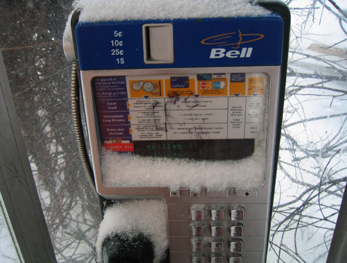 snowy phone booth